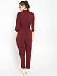 Women Burgundy Solid Basic Jumpsuit