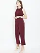 Women Burgundy Solid Basic Jumpsuit