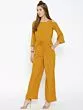 Mustard Yellow Solid Cold-Shoulder Jumpsuit