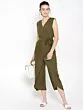 Women Olive Green Solid Layered Basic Jumpsuit