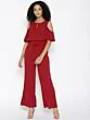 Maroon Layered Cold-Shoulder Jumpsuit