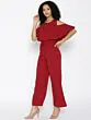 Maroon Layered Cold-Shoulder Jumpsuit