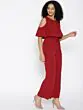 Maroon Layered Cold-Shoulder Jumpsuit