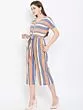 Women Blue & Orange Striped Culotte Jumpsuit