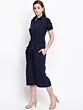 Women Navy Blue Solid Culotte Jumpsuit