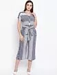 Women White & Navy Blue Printed Culotte Jumpsuit