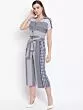 Women White & Navy Blue Printed Culotte Jumpsuit