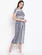 Women White & Navy Blue Printed Culotte Jumpsuit