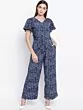Women Navy Blue & White Printed Basic Jumpsuit
