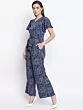 Women Navy Blue & White Printed Basic Jumpsuit