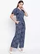 Women Navy Blue & White Printed Basic Jumpsuit