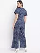 Women Navy Blue & White Printed Basic Jumpsuit