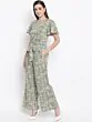 Women Off-White & Olive Green Printed Basic Jumpsuit