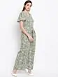 Women Off-White & Olive Green Printed Basic Jumpsuit