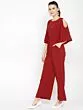 Women Maroon Solid Basic Jumpsuit