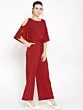 Women Maroon Solid Basic Jumpsuit
