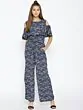 Women Blue & Grey Printed Basic Jumpsuit