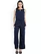 Blue Solid Basic Jumpsuit