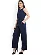 Blue Solid Basic Jumpsuit