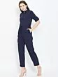 Women Navy Blue Solid Basic Jumpsuit