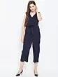 Women Navy Blue Solid Culotte Jumpsuit