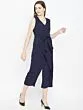 Women Navy Blue Solid Culotte Jumpsuit