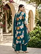 Teal Blue Printed Anarkali Kurta Set With Dupatta for Women