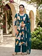 Teal Blue Printed Anarkali Kurta Set With Dupatta for Women