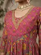 Pink Printed Anarkali Kurta Set With Dupatta for Women