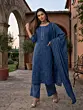 Blue Printed Straight Kurta Set With Dupatta for Women