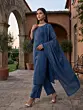 Blue Printed Straight Kurta Set With Dupatta for Women