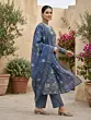 Blue Printed Straight Kurta Set With Dupatta for Women
