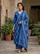 Blue Printed Straight Kurta Set With Dupatta for Women