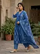 Blue Printed Straight Kurta Set With Dupatta for Women