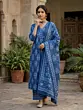Blue Printed Straight Kurta Set With Dupatta for Women