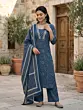 Navy Blue Printed Straight Kurta Set With Dupatta for Women