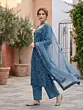 Blue Printed Straight Kurta Set With Dupatta for Women