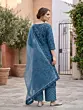 Blue Printed Straight Kurta Set With Dupatta for Women
