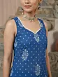 Blue Printed Straight Kurta Set With Dupatta for Women