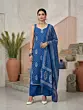 Blue Printed Straight Kurta Set With Dupatta for Women