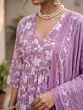 Lavender Printed A-Line Kurta Set With Dupatta for Women