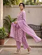 Lavender Printed A-Line Kurta Set With Dupatta for Women