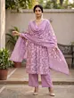 Lavender Printed A-Line Kurta Set With Dupatta for Women