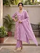 Lavender Printed A-Line Kurta Set With Dupatta for Women