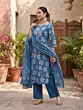 Blue Printed Straight Kurta Set With Dupatta for Women