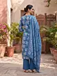 Blue Printed Straight Kurta Set With Dupatta for Women
