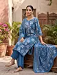 Blue Printed Straight Kurta Set With Dupatta for Women