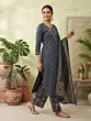 Blue Printed Straight Kurta Set With Dupatta for Women