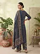 Blue Printed Straight Kurta Set With Dupatta for Women
