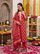 Red Printed Straight Kurta Set With Dupatta for Women